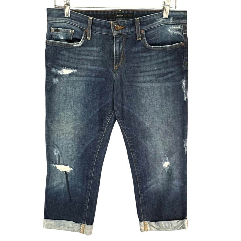Joes Cropped Ex Lover Jeans Womens 26 Blue Gemma Wash Distressed Denim Boyfriend